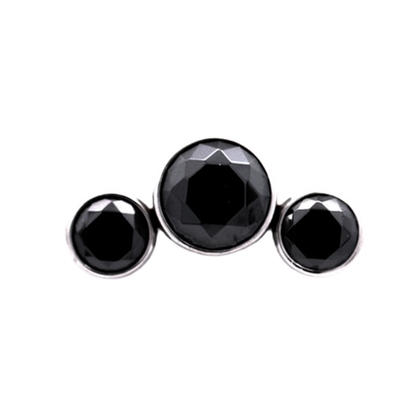 Junipurr Titanium Curved 3 Gem Cluster, Black CZ, polished titanium threadless decorative end