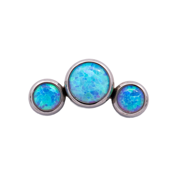 Junipurr Titanium Curved 3 Gem Cluster, Blue Opal, polished titanium threadless decorative end