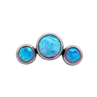 Junipurr Titanium Curved 3 Gem Cluster, Blue Opal, polished titanium threadless decorative end