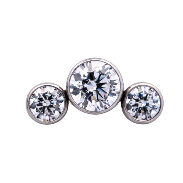 Junipurr Titanium Curved 3 Gem Cluster, White CZ, polished titanium threadless decorative end