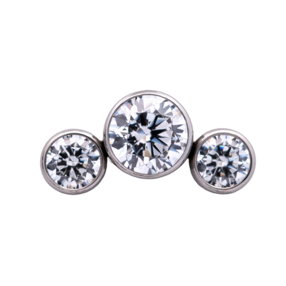 Junipurr Titanium Curved 3 Gem Cluster, White CZ, polished titanium threadless decorative end
