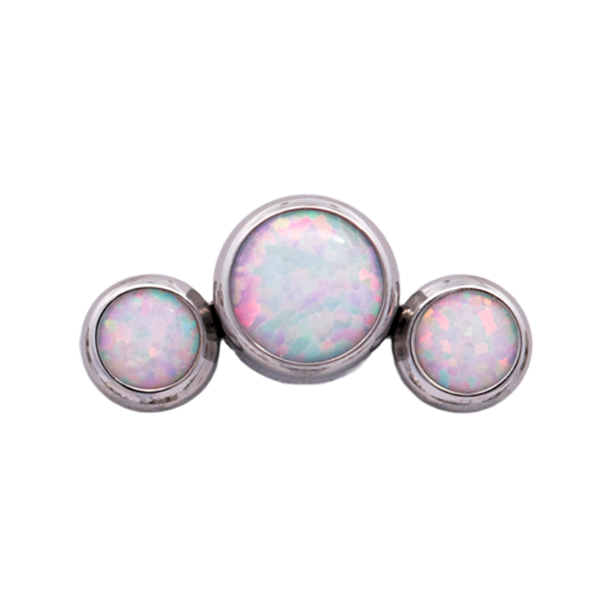 Junipurr Titanium Curved 3 Gem Cluster, White Opal, polished titanium threadless decorative end