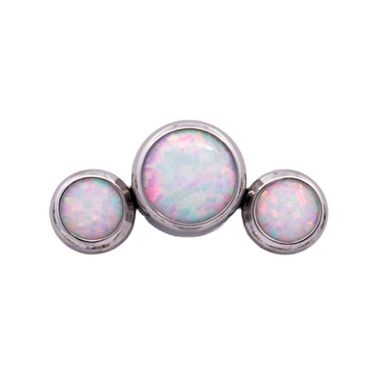 Junipurr Titanium Curved 3 Gem Cluster, White Opal, polished titanium threadless decorative end – alternate view