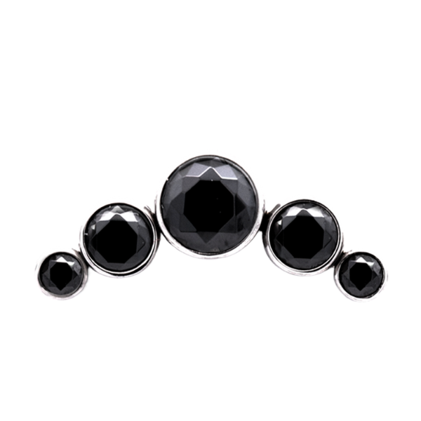 Junipurr Titanium Curved 5 Gem Cluster, Black CZ, polished titanium threadless decorative end