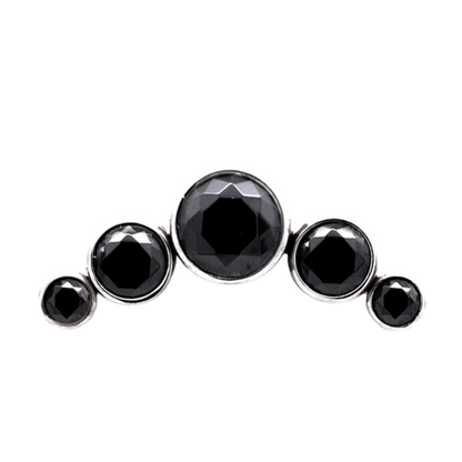 Junipurr Titanium Curved 5 Gem Cluster, Black CZ, polished titanium threadless decorative end