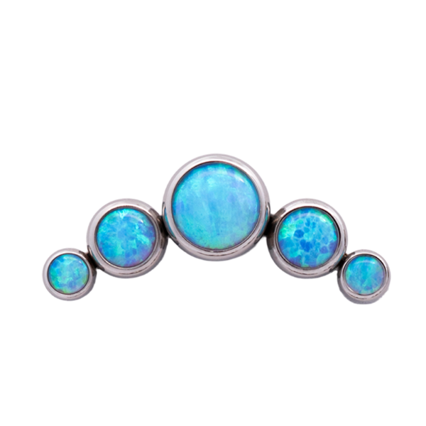 Junipurr Titanium Curved 5 Gem Cluster, Blue Opal, polished titanium threadless decorative end