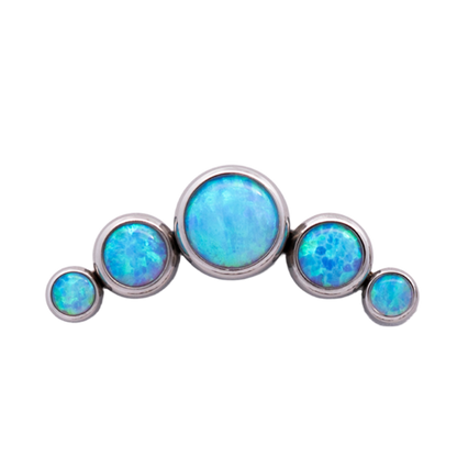 Junipurr Titanium Curved 5 Gem Cluster, Blue Opal, polished titanium threadless decorative end