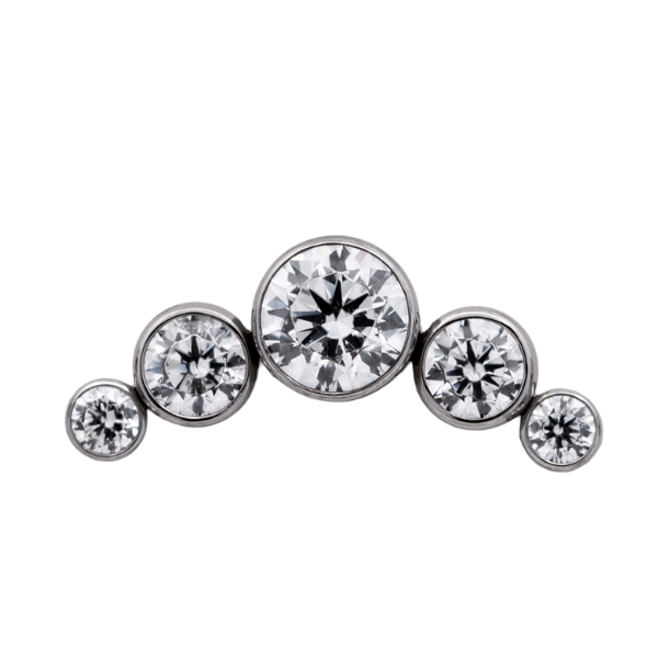 Junipurr Titanium Curved 5 Gem Cluster, White CZ, polished titanium threadless decorative end