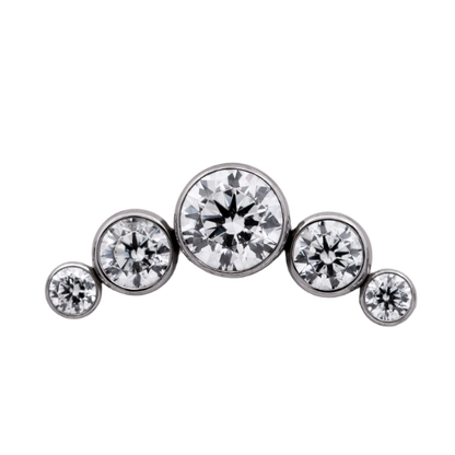Junipurr Titanium Curved 5 Gem Cluster, White CZ, polished titanium threadless decorative end