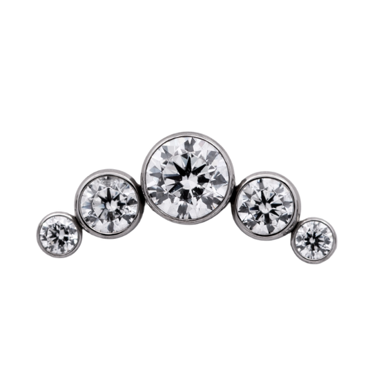 Junipurr Titanium Curved 5 Gem Cluster, White CZ, polished titanium threadless decorative end