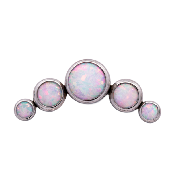 Junipurr Titanium Curved 5 Gem Cluster, White Opal, polished titanium threadless decorative end