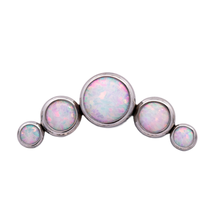 Junipurr Titanium Curved 5 Gem Cluster, White Opal, polished titanium threadless decorative end