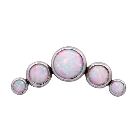 Junipurr Titanium Curved 5 Gem Cluster, White Opal, polished titanium threadless decorative end – alternate view