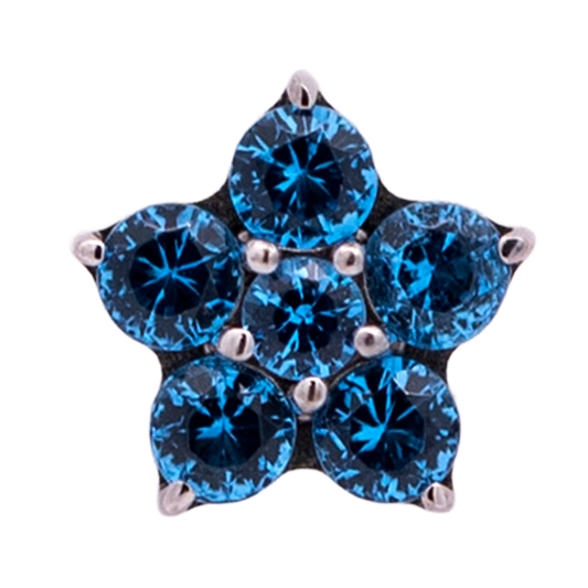Junipurr Titanium Flower Gem (5 petals), Deep Blue 3.3mm, polished titanium threadless decorative end – alternate view