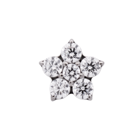 Junipurr Titanium Flower Gem (5 petals), White 3.3mm, polished titanium threadless decorative end