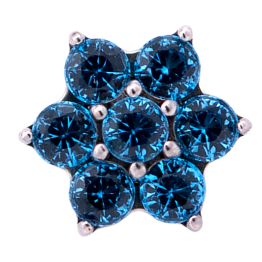 Junipurr Titanium Flower Gem (6 petals), Deep Blue 3.3mm, polished titanium threadless decorative end – alternate view