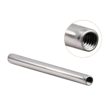 Junipurr implant-grade ASTM F-136 titanium internally threaded 1.6mm barbell, front product view.