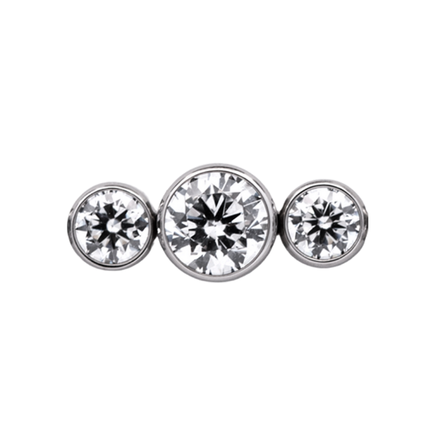 Junipurr Titanium Straight 3 Gem Cluster, White CZ, polished titanium threadless decorative end