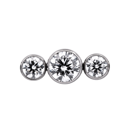 Junipurr Titanium Straight 3 Gem Cluster, White CZ, polished titanium threadless decorative end