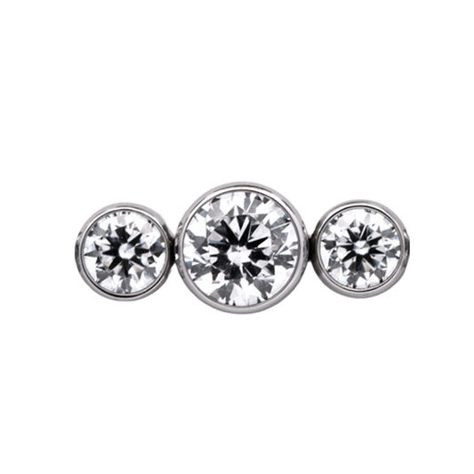 Junipurr Titanium Straight 3 Gem Cluster, White CZ, polished titanium threadless decorative end