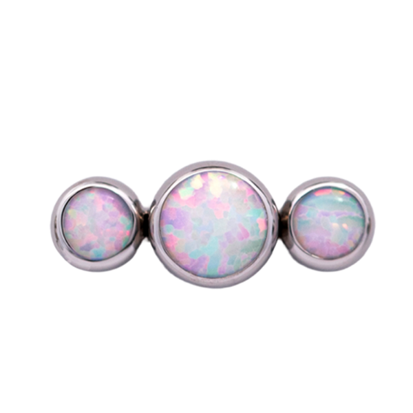 Junipurr Titanium Straight 3 Gem Cluster, White Opal, polished titanium threadless decorative end