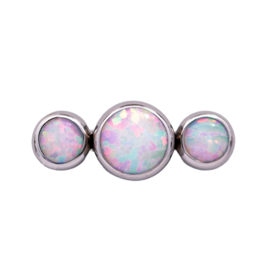 Junipurr Titanium Straight 3 Gem Cluster, White Opal, polished titanium threadless decorative end – alternate view