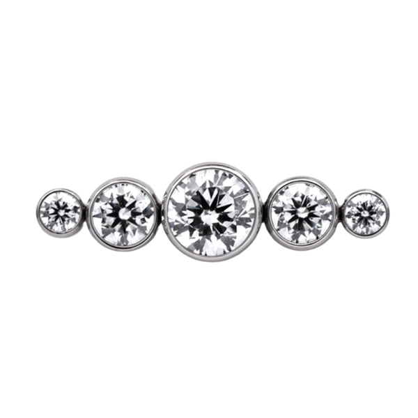 Junipurr Titanium Straight 5 Gem Cluster, White CZ, polished titanium threadless decorative end