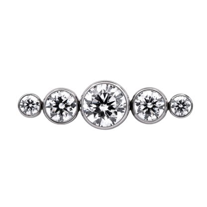Junipurr Titanium Straight 5 Gem Cluster, White CZ, polished titanium threadless decorative end
