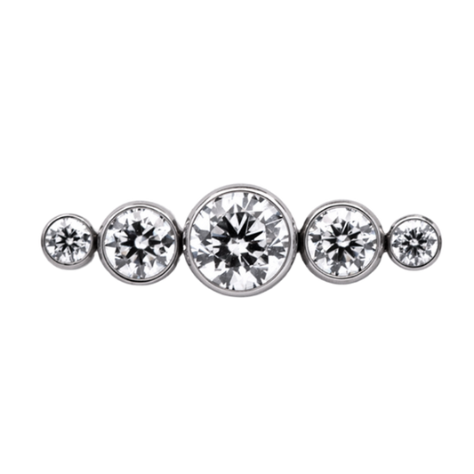 Junipurr Titanium Straight 5 Gem Cluster, White CZ, polished titanium threadless decorative end