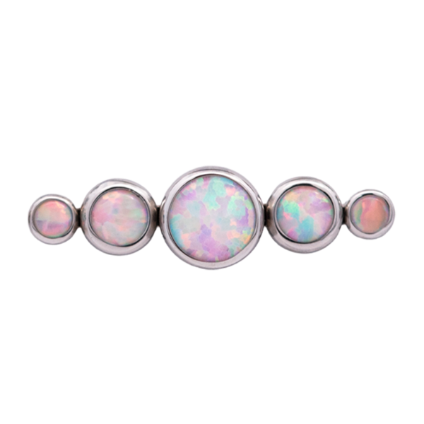 Junipurr Titanium Straight 5 Gem Cluster, White Opal, polished titanium threadless decorative end