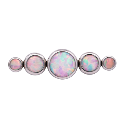 Junipurr Titanium Straight 5 Gem Cluster, White Opal, polished titanium threadless decorative end