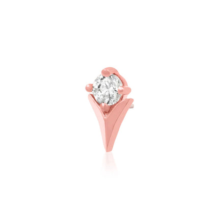 Junipurr Tulip with CZ Stone solid 14k rose gold threadless end with a polished flower silhouette and White CZ centre.