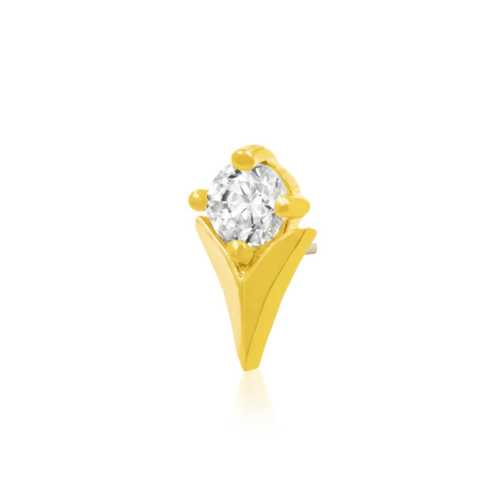 Junipurr Tulip with CZ Stone solid 14k yellow gold threadless end with a polished botanical silhouette and White CZ centre.