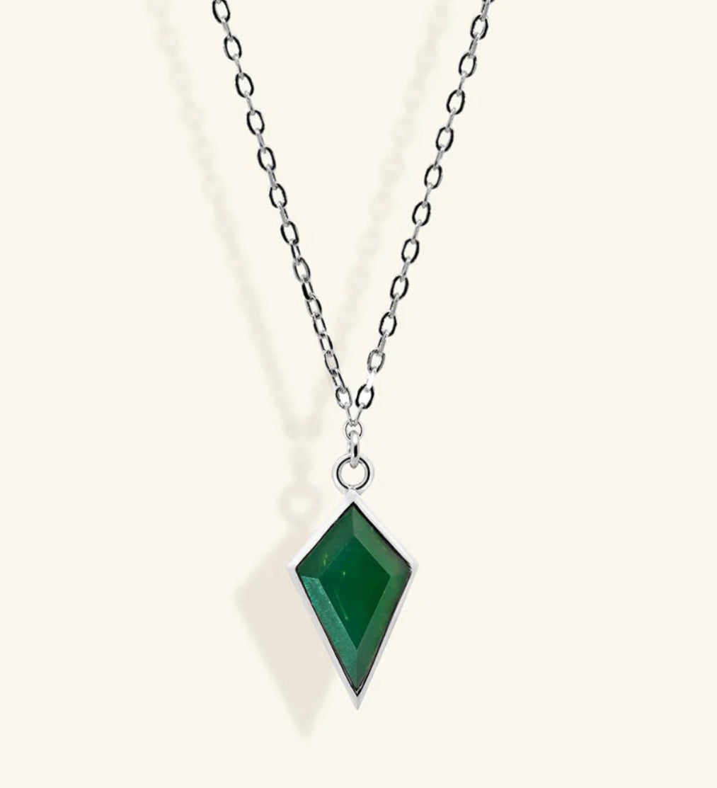 Junipurr Ulan geometric green cubic zirconia necklace, product view.