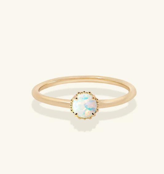 Junipurr Umara prong-set synthetic opal ring, product view.