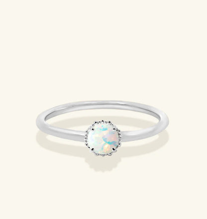 Junipurr Umara gold ring with a 5mm synthetic opal, product view.