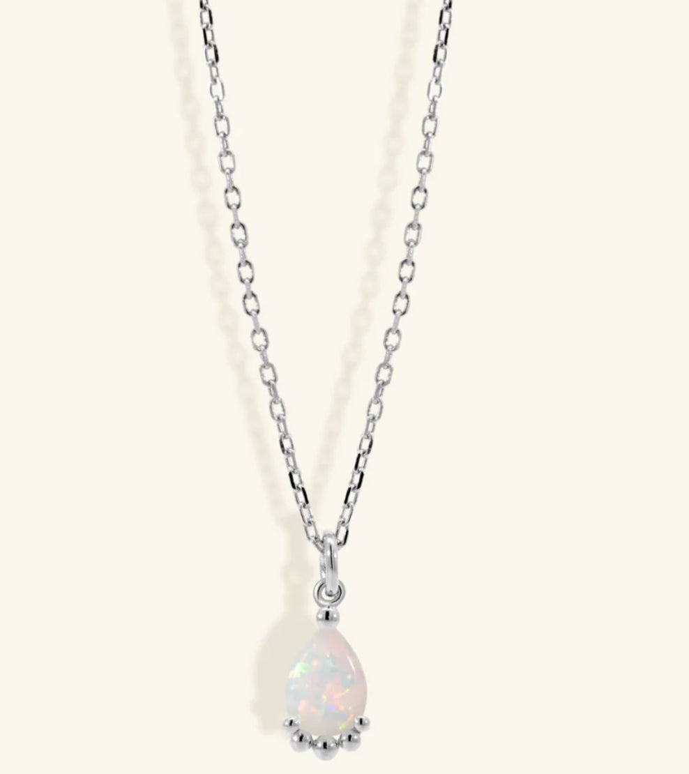 Junipurr Uzira adjustable synthetic opal pendant necklace, product view.