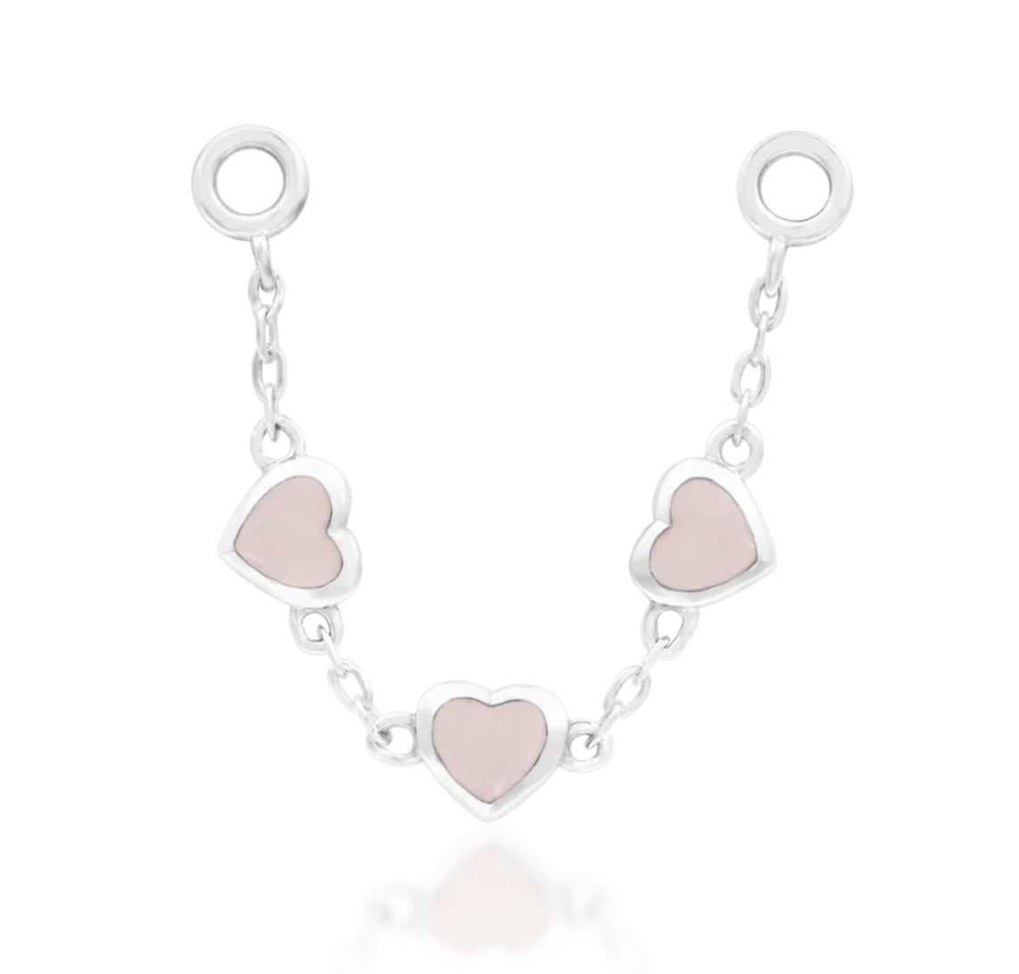 Junipurr Valentine solid 14k gold chain charm with three genuine heart-shaped Rose Quartz gemstones.
