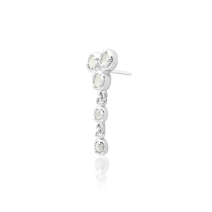 Junipurr Viola solid 14k white gold moonstone dangle threadless end, angled view.