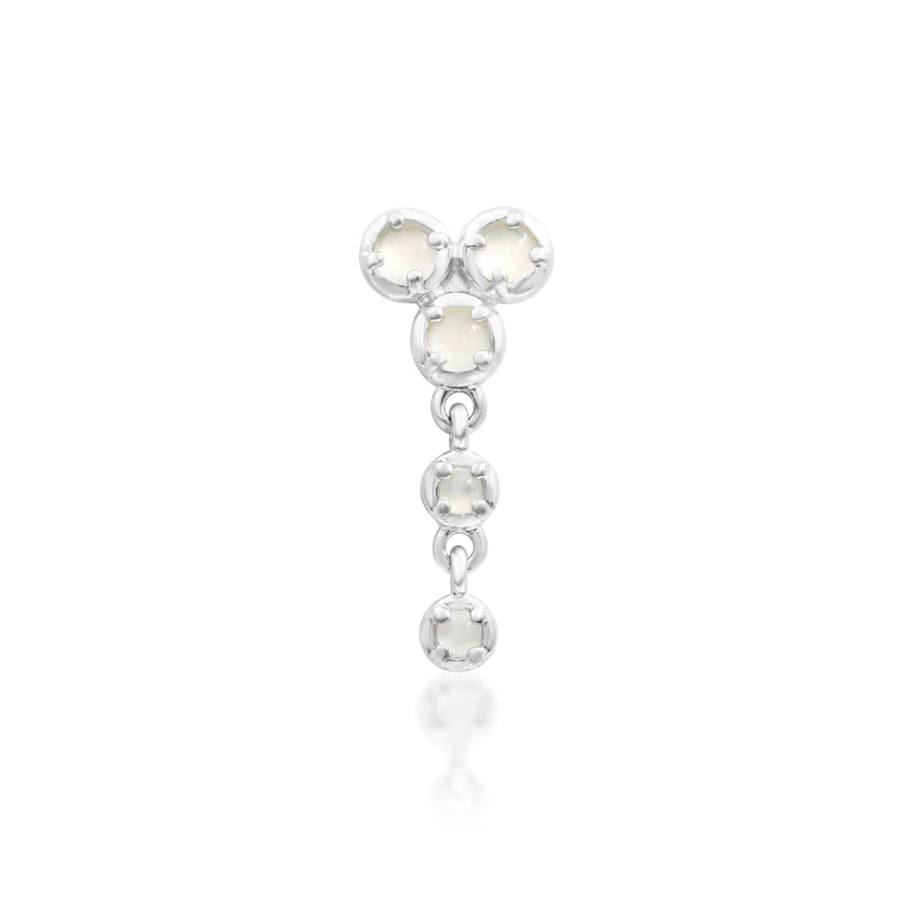 Junipurr Viola solid 14k white gold moonstone dangle threadless end, front view.