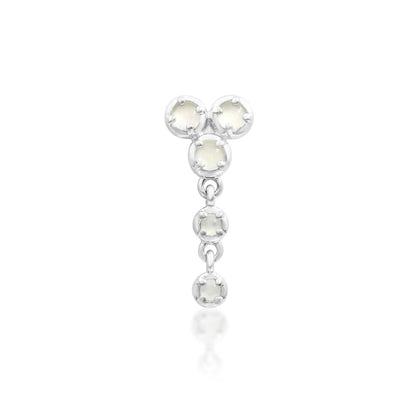 Junipurr Viola solid 14k white gold moonstone dangle threadless end, front view.