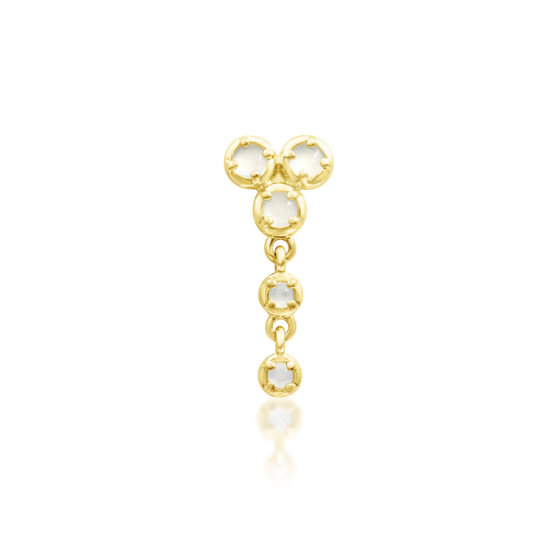 Junipurr Viola solid 14k yellow gold moonstone dangle threadless end, front view.
