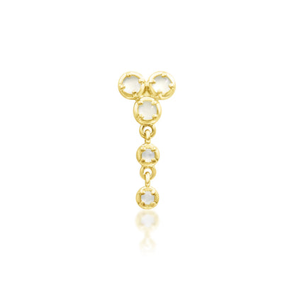 Junipurr Viola solid 14k yellow gold moonstone dangle threadless end, front view.