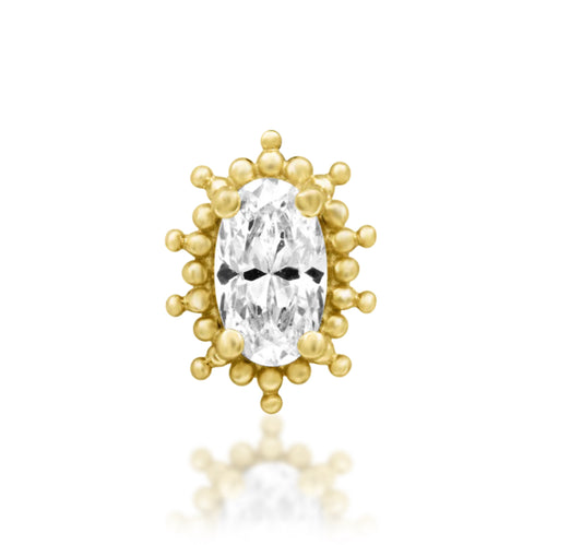 Junipurr Vision solid 14k gold polished statement threadless decorative end, product view.
