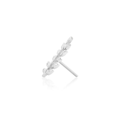 Junipurr Willow solid 14k rose gold leaf ear climber with a curved hammered botanical design.