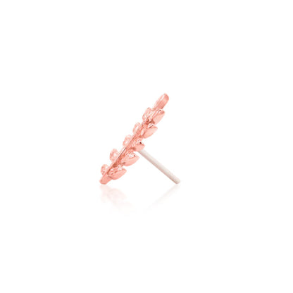 Junipurr Willow solid 14k rose gold threadless leaf ear climber, side profile.