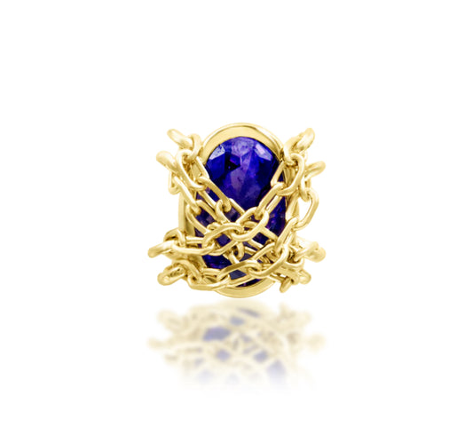 Junipurr Wilma solid 14k gold threadless chain jewellery with an oval Violet CZ, product view.
