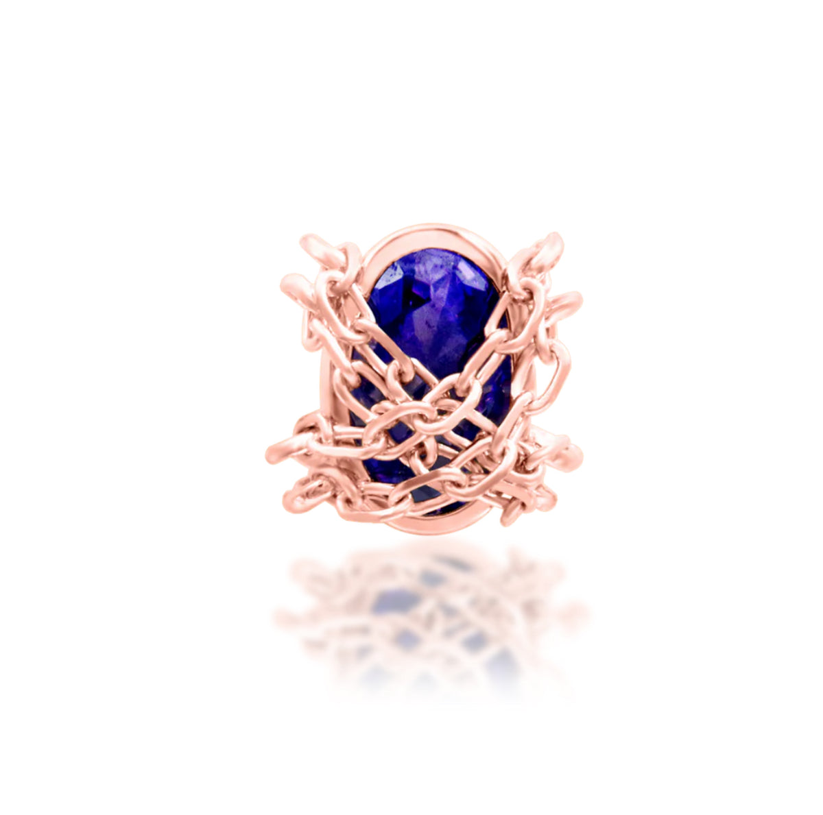 Junipurr Wilma solid 14k gold Violet CZ chain decorative end, product view.
