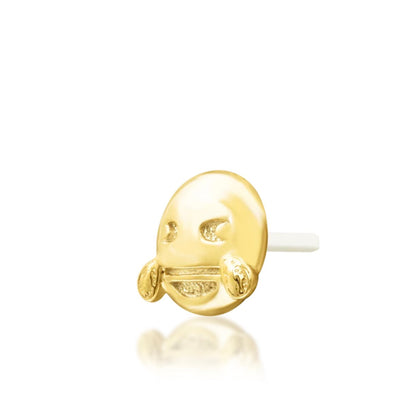 Junipurr You did what?! ROFL solid 14k yellow gold laughing emoji threadless end with tears, angled view.