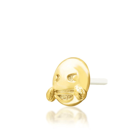 Junipurr You did what?! ROFL solid 14k yellow gold laughing emoji threadless end with tears, angled view. – alternate view